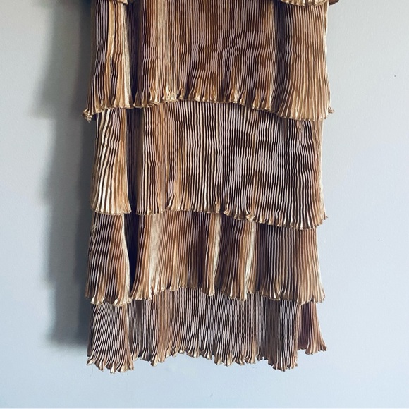 Pierre Marie Women's Gold Tank Top Layered Cocktail Mini Dress Size Medium - Picture 12 of 12